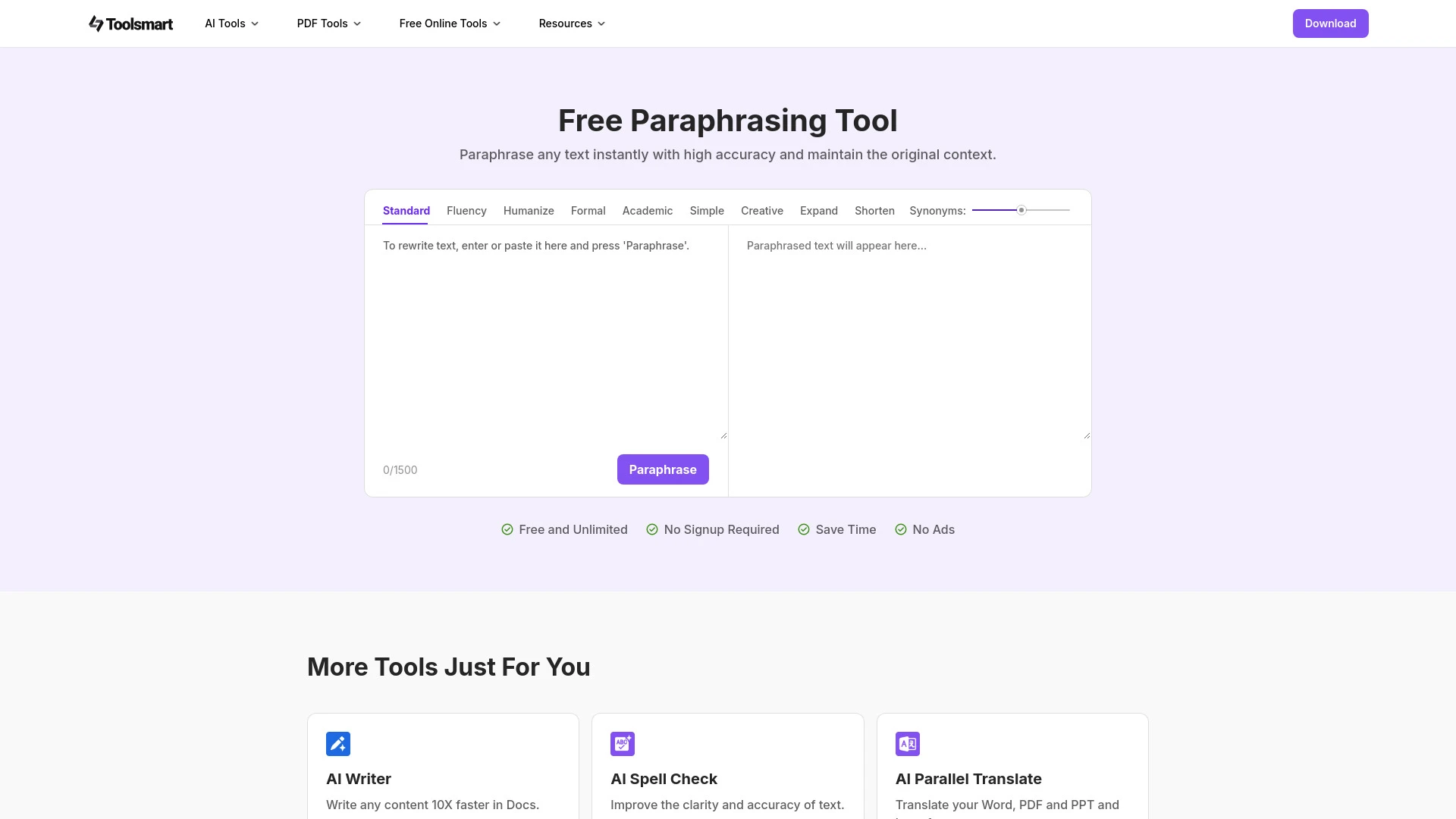 Free Paraphrasing Tool - AI Tool Ocean