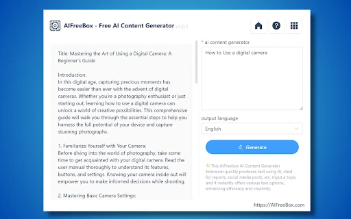 AI Writing Generator by AIFreeBox - Chrome Extension - AI Tool Ocean