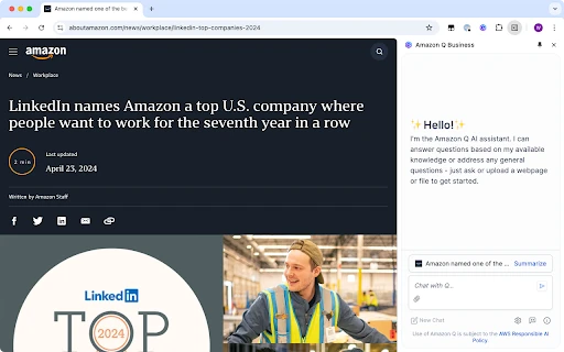 Amazon Q Business Browser Extension - Chrome Extension - AI Tool Ocean