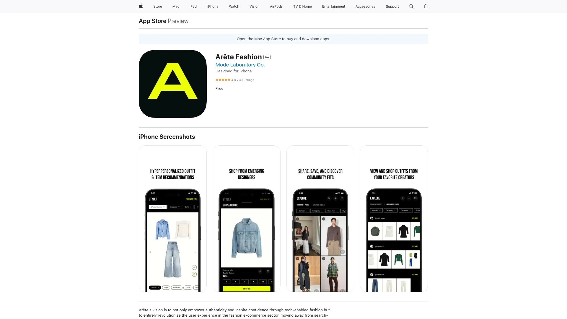 Arête Fashion - AI Tool Ocean
