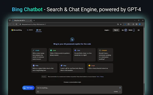 Bing Chatbot - Chrome Extension - AI Tool Ocean