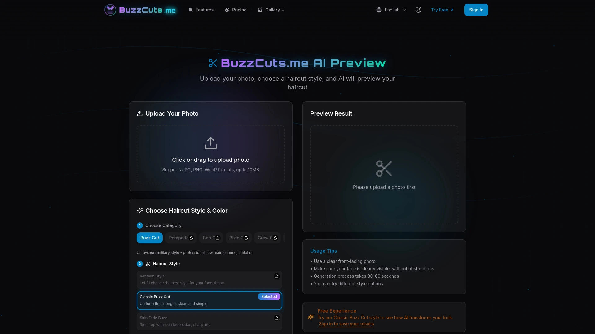 buzzcuts.me free forever hair style generator - AI Tool Ocean