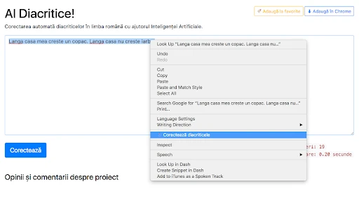 Corectarea automata a diacriticelor - Chrome Extension - AI Tool Ocean