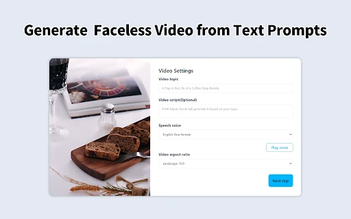 Faceless Video Generator - Chrome Extension - AI Tool Ocean