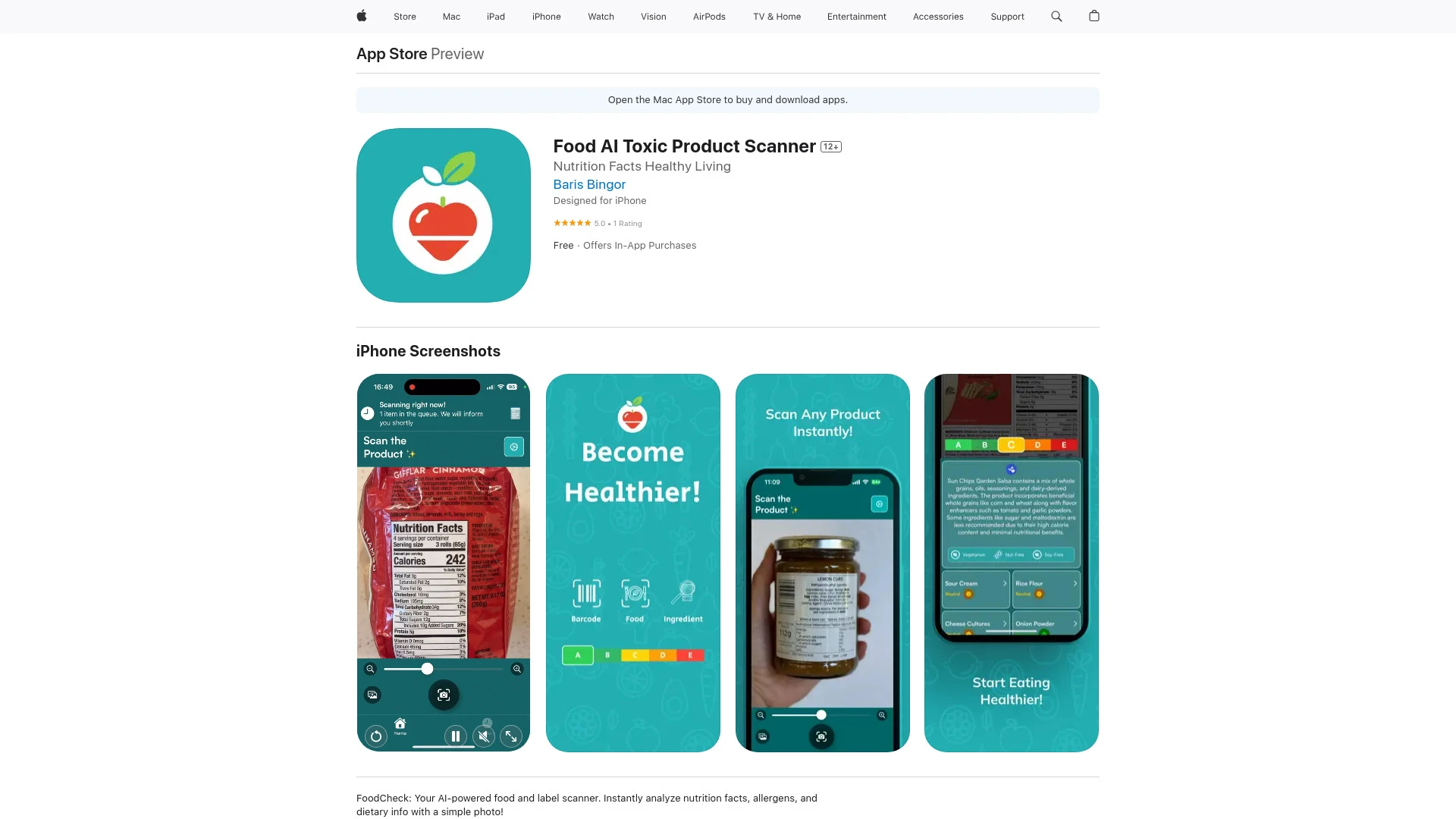 Food AI Toxic Product Scanner - AI Tool Ocean
