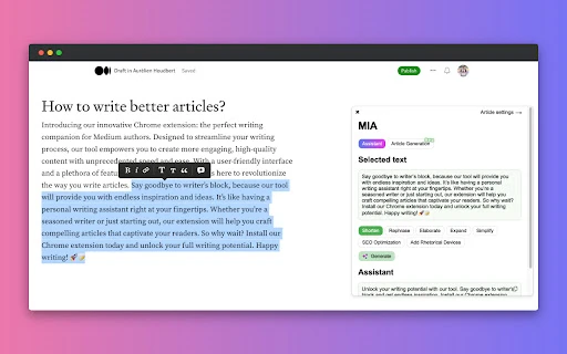 MIA: AI-Powered Writing Assistant - Chrome Extension - AI Tool Ocean