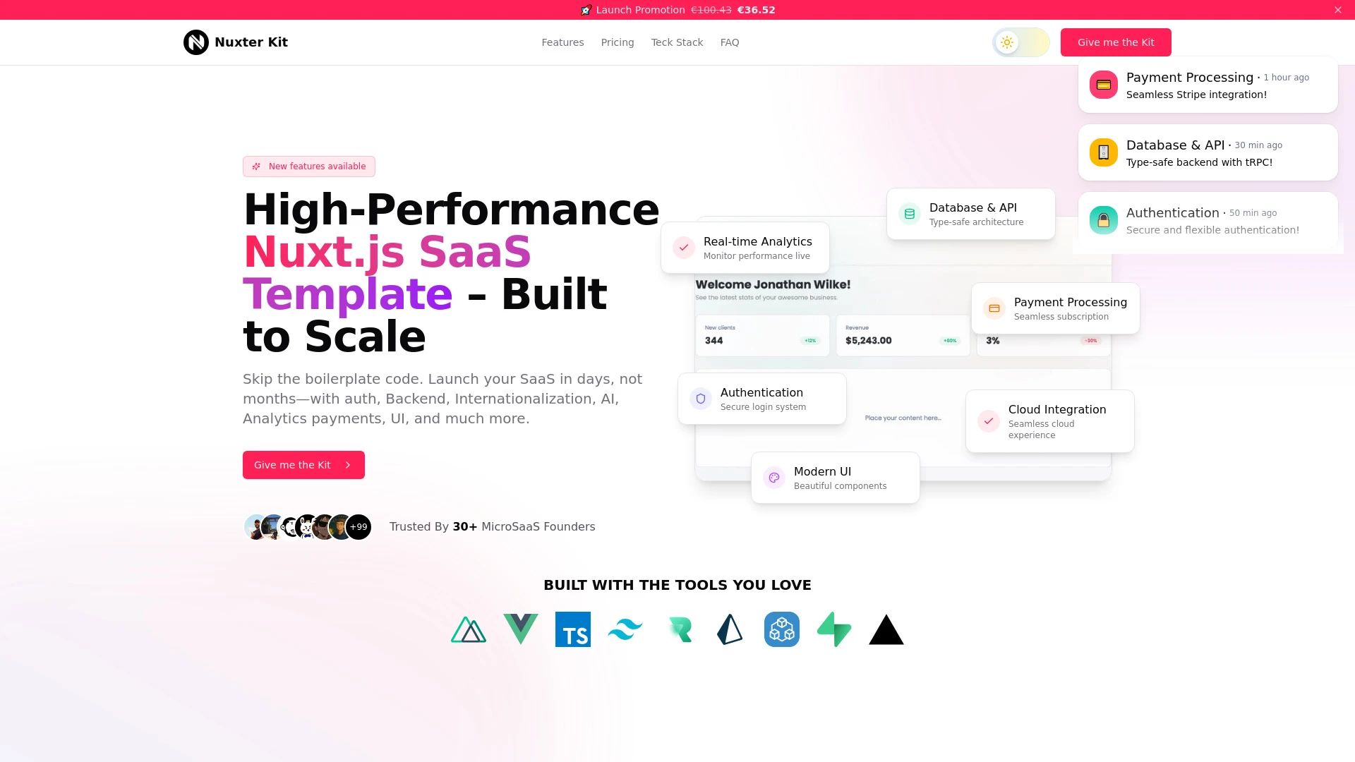 NuxtSaaS - Nuxt.js SaaS Starter Kit - AI Tool Ocean