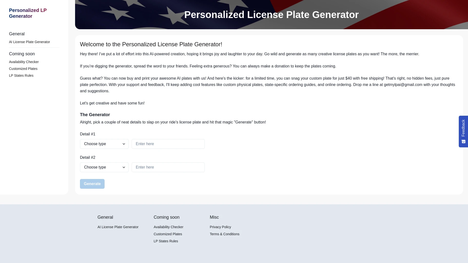 Personalized License Plate Generator - AI Tool Ocean