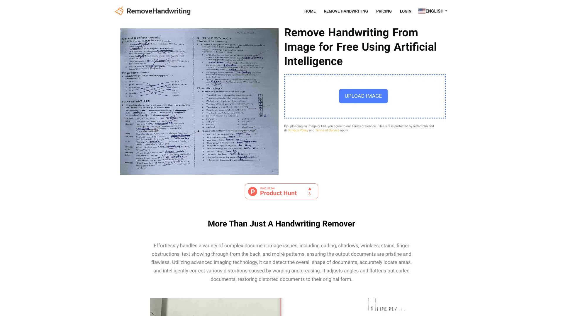 RemoveHandwriting - AI Tool Ocean