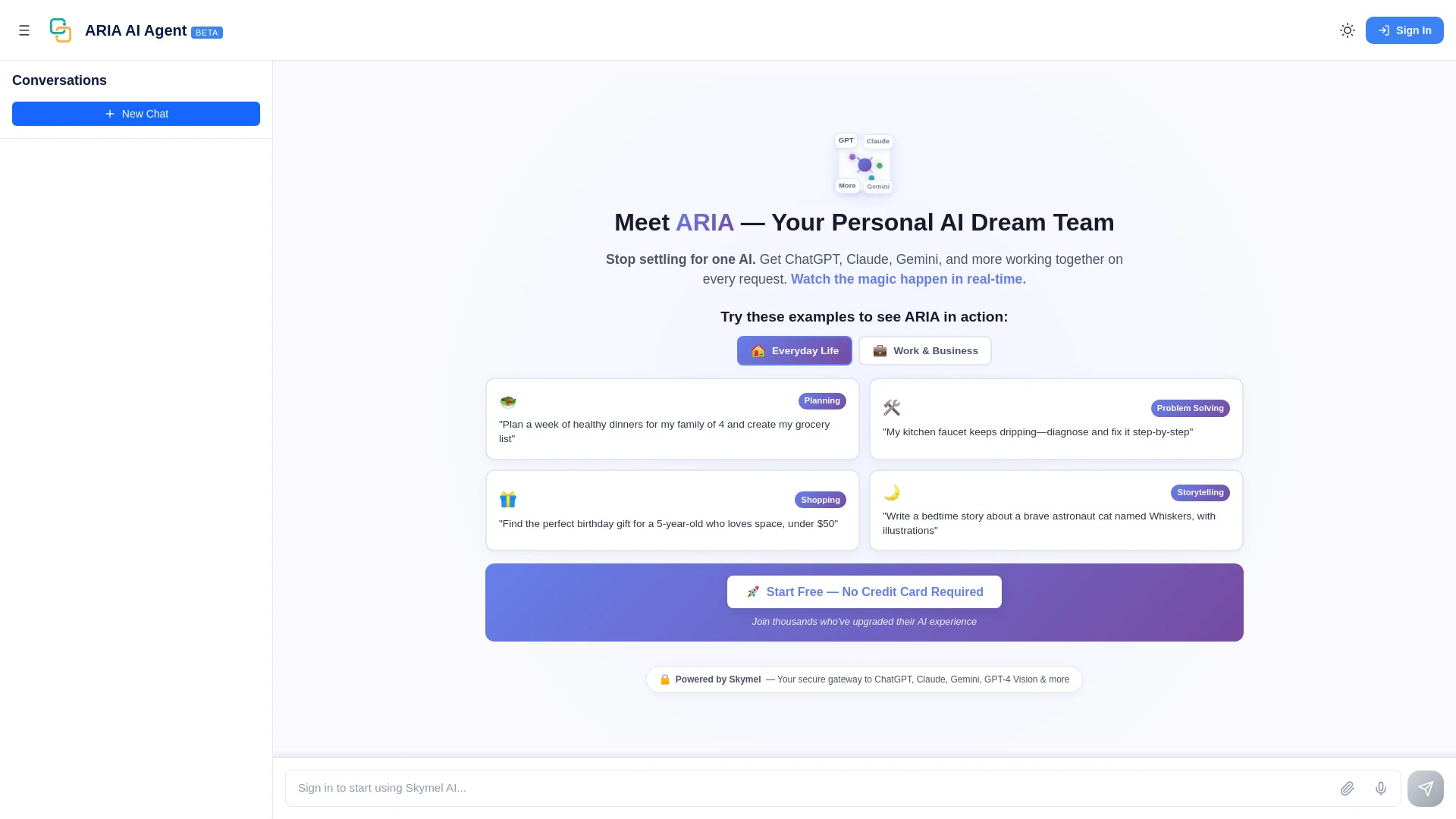 Skymel' ARIA (Beta) - AI Tool Ocean