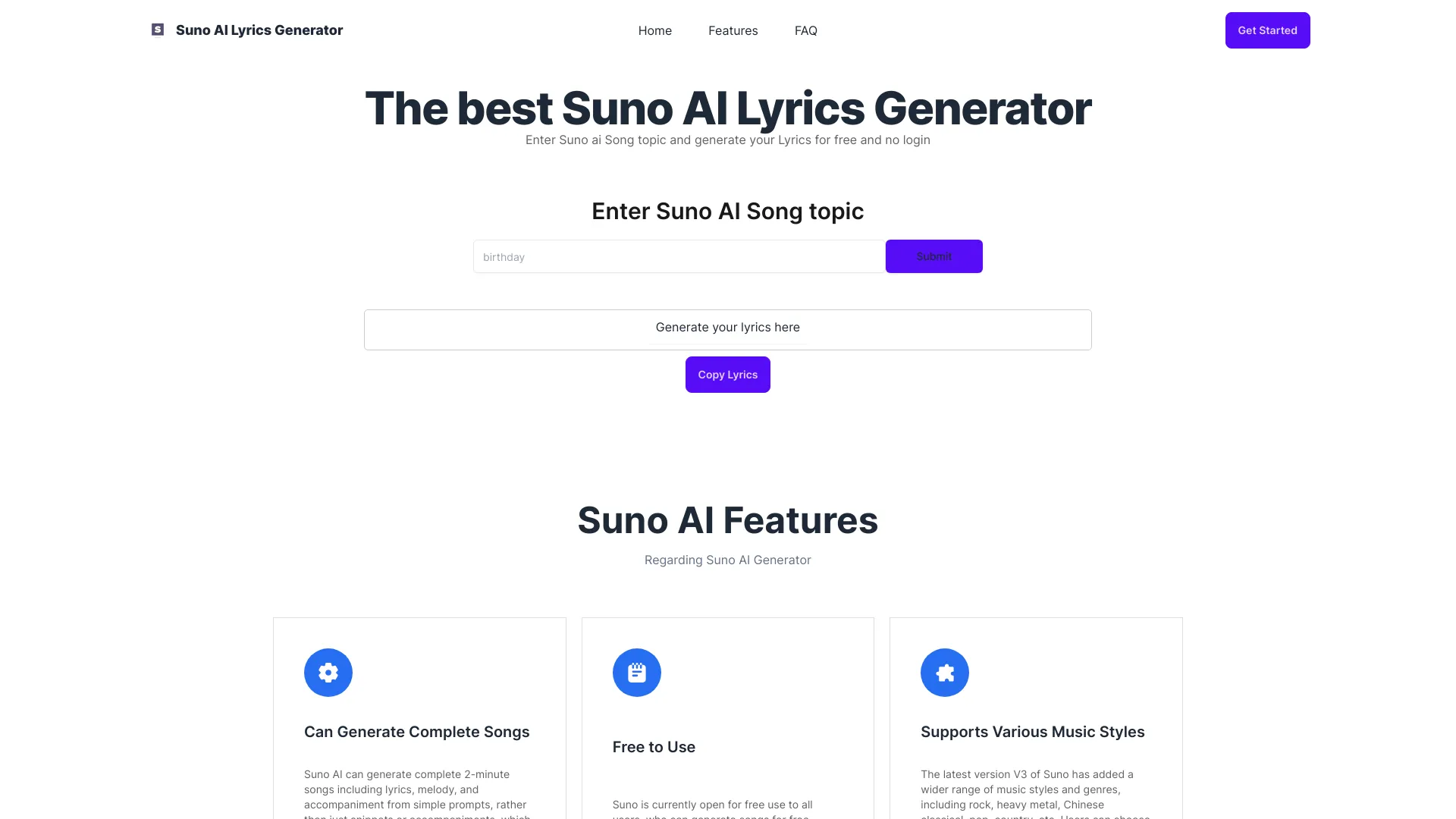 Suno AI Lyrics Generator - AI Tool Ocean