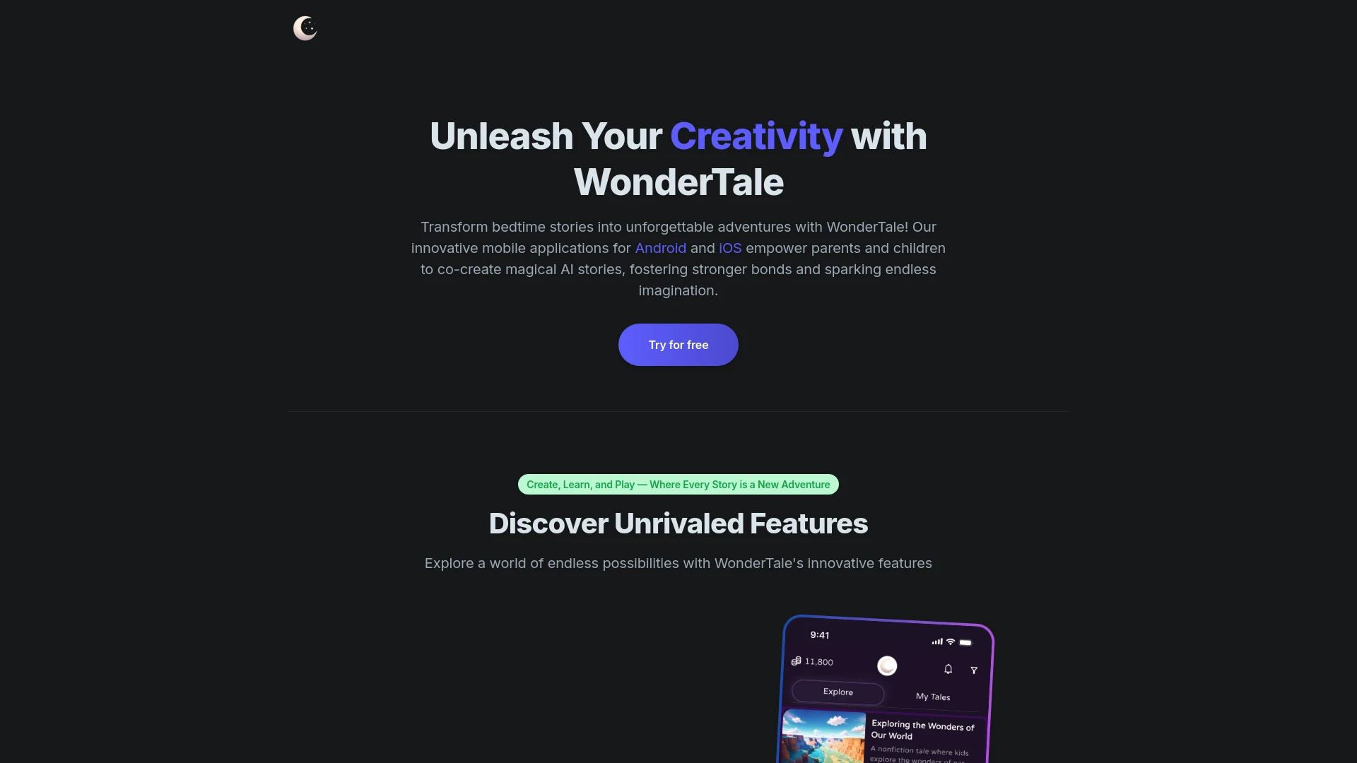 WonderTale - AI Stories - AI Tool Ocean